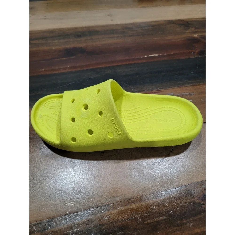 CROCS ICONIC COMFORT SLIDES Size Mens 5 Hi-Visibility YELLOW Slip Ons SO COMFY